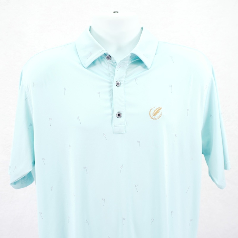 Foojoy Men's Medium Baby Blue "Golf Tee Print" Polo Shirt Short Sleeve Polyester